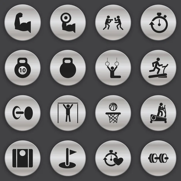 Set di 16 icone sportive modificabili. Include simboli come istruzione Maschio, Equilibrio, Bicipiti e altro ancora. Può essere utilizzato per la progettazione web, mobile, UI e infografica . — Vettoriale Stock