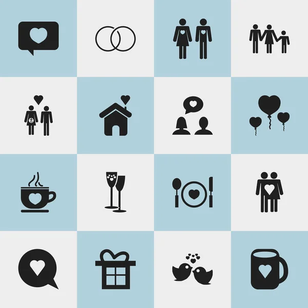 Conjunto de 16 Ícones de Amor Editáveis. Inclui símbolos como celebração, casado, pardal e muito mais. Pode ser usado para Web, Mobile, UI e design infográfico . —  Vetores de Stock