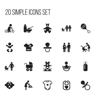 20 düzenlenebilir çocuk simgeler kümesi. Bez Bebek, patron, Preambulator ve daha fazla değiştirme gibi simgeleri içerir. Web, mobil, UI ve Infographic tasarımı için kullanılabilir.