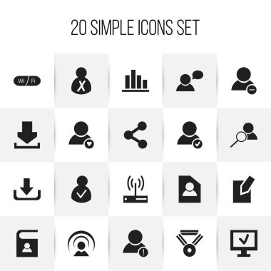 20 düzenlenebilir Internet simge kümesi. Simgeleri gibi günlük, çizgi grafiği, bilgisayar ve daha fazlasını içerir. Web, mobil, UI ve Infographic tasarımı için kullanılabilir.