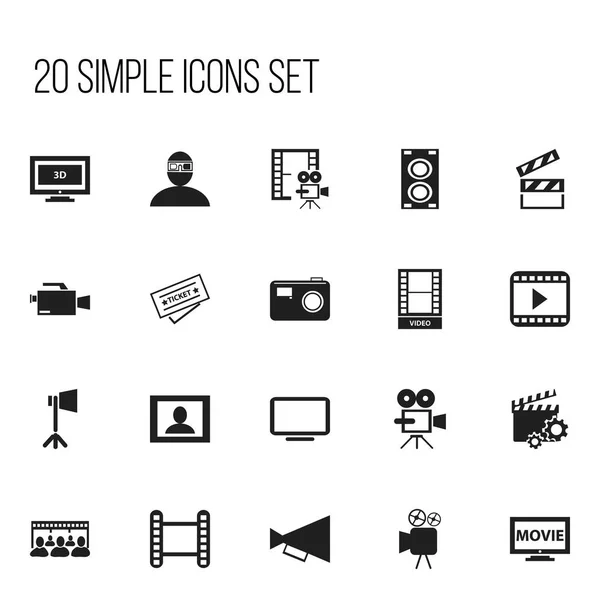 Set van 20 bewerkbare film iconen. Bevat symbolen zoals Ticket, cinematografie, videocamera en nog veel meer. Kan worden gebruikt voor Web, Mobile, Ui en Infographic Design. — Stockvector