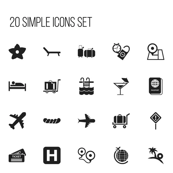 Ensemble de 20 icônes modifiables vacances. Comprend des symboles tels que des temps de repos, bassin, chariot, etc.. Peut être utilisé pour le Web, Mobile, Ui et conception infographique. — Image vectorielle