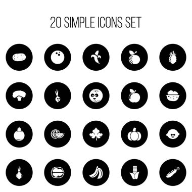 20 düzenlenebilir mutfak eşyaları simgeler kümesi. Sarımsak, kabak, taze meyve ve daha fazlası gibi simgeler içerir. Web, mobil, UI ve Infographic tasarımı için kullanılabilir.