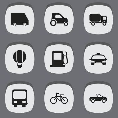 9 düzenlenebilir ulaşım simgeler kümesi. Zeplin, gıda nakliye/taşımacılık, Autobus ve daha fazlası gibi simgeler içerir. Web, mobil, UI ve Infographic tasarımı için kullanılabilir.