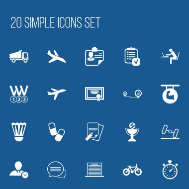 20 düzenlenebilir karmaşık simgeler kümesi. Uçak, liste, gezinme ve daha fazlası gibi simgeler içerir. Web, mobil, UI ve Infographic tasarımı için kullanılabilir.