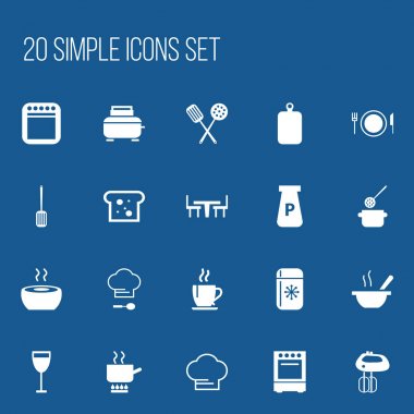 20 düzenlenebilir mutfak simgeler kümesi. Mutfak araçları, Cap, mutfak kürek ve daha fazla yemek gibi simgeler içerir. Web, mobil, UI ve Infographic tasarımı için kullanılabilir.