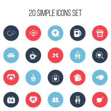 20 düzenlenebilir kalp simgeler kümesi. Smartphone, Büyüteç, çay kupa ve daha fazlası gibi simgeler içerir. Web, mobil, UI ve Infographic tasarımı için kullanılabilir.