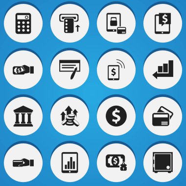 16 düzenlenebilir bankacılık simgeler kümesi. Simgeleri gibi ödeme, para-Guard, artış ve daha fazlasını içerir. Web, mobil, UI ve Infographic tasarımı için kullanılabilir.