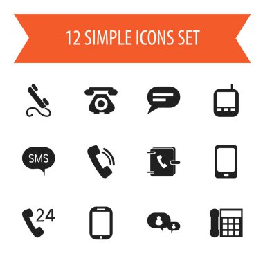12 düzenlenebilir telefon simgeler kümesi. Sembolleri konuşuyor, 24 saat hizmet, çağrı cihazı ve daha fazlası gibi içerir. Web, mobil, UI ve Infographic tasarımı için kullanılabilir.