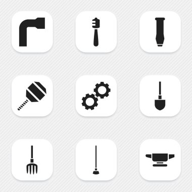 9 düzenlenebilir enstrüman simgeler kümesi. Dişli, Spade, Demirci ve daha fazlası gibi simgeler içerir. Web, mobil, UI ve Infographic tasarımı için kullanılabilir.