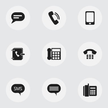 9 düzenlenebilir telefon simgeler kümesi. Sembolleri konuşmak gibi arama, yorum ve daha fazlasını içerir. Web, mobil, UI ve Infographic tasarımı için kullanılabilir.