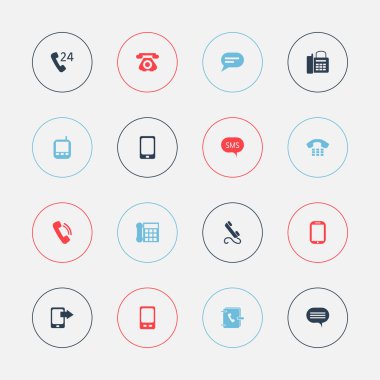 16 düzenlenebilir telefon simgeler kümesi. Sembolleri 24 saat hizmet paylaşımı ekran, yorum katmak ve daha gibi. Web, mobil, UI ve Infographic tasarımı için kullanılabilir.