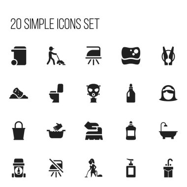 20 düzenlenebilir Temizleme simgeler kümesi. Dikkat, kahya, solunum ve daha fazlası gibi simgeler içerir. Web, mobil, UI ve Infographic tasarımı için kullanılabilir.