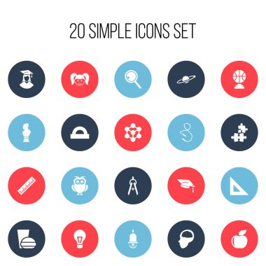 20 düzenlenebilir eğitim simgeler kümesi. Handglass, yarım daire cetvel, taze meyve gibi simgeler içerir. Web, mobil, UI ve Infographic tasarımı için kullanılabilir.
