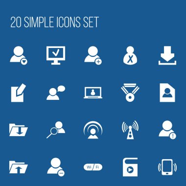 20 düzenlenebilir genel simgeler kümesi. Yeni arkadaş, Transfer, belge ve daha fazlası gibi simgeler içerir. Web, mobil, UI ve Infographic tasarımı için kullanılabilir.