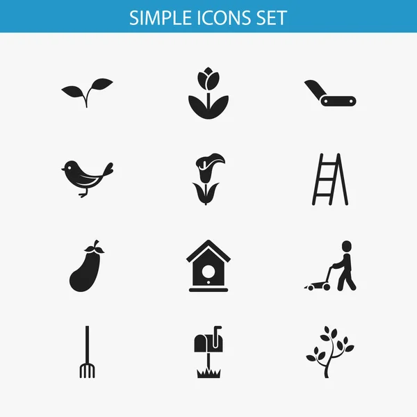 Uppsättning av 12 redigerbara jordbruk ikoner. Innehåller symboler som Sparrow, trappa, Lily och mer. Kan användas för webb-, mobil-, Ui- och Infographic Design. — Stock vektor