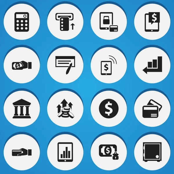 Sada 16 upravitelné bankovní ikon. Obsahuje symboly, například platit, peníze Guard, zvýšení a další. Lze použít pro webové, mobilní, Ui a infografika Design. — Stockový vektor