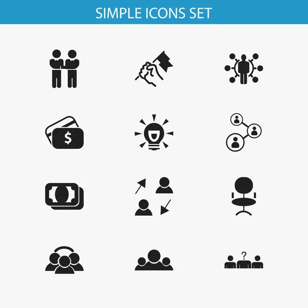 Conjunto de 12 ícones editáveis de negócios. Inclui símbolos como equipe, acordo, comício e muito mais. Pode ser usado para Web, Mobile, UI e design infográfico . — Vetor de Stock