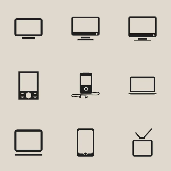 Ensemble de 9 icônes d'instrument modifiables. Comprend des symboles tels que la télévision, moniteur, ordinateur portable et plus encore. Peut être utilisé pour le Web, mobile, interface utilisateur et infographie . — Image vectorielle