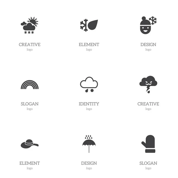 Set de 9 iconos de aire editables. Incluye símbolos como el guante, el arco iris, las heladas y más. Puede ser utilizado para el diseño de la tela, móvil, interfaz de usuario e infografía . — Vector de stock