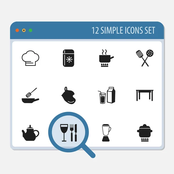 Uppsättning av 12 redigerbara restaurang ikoner. Innehåller symboler som till exempel kylskåp, Pot, rätter verktyg och mer. Kan användas för webb-, mobil-, Ui- och Infographic Design. — Stock vektor