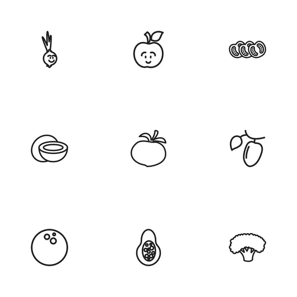 Conjunto de 9 Ícones de esboço de cozinha editável. Inclui símbolos como a cebola cômica, frutas frescas, abacate e muito mais. Pode ser usado para Web, Mobile, UI e design infográfico . —  Vetores de Stock