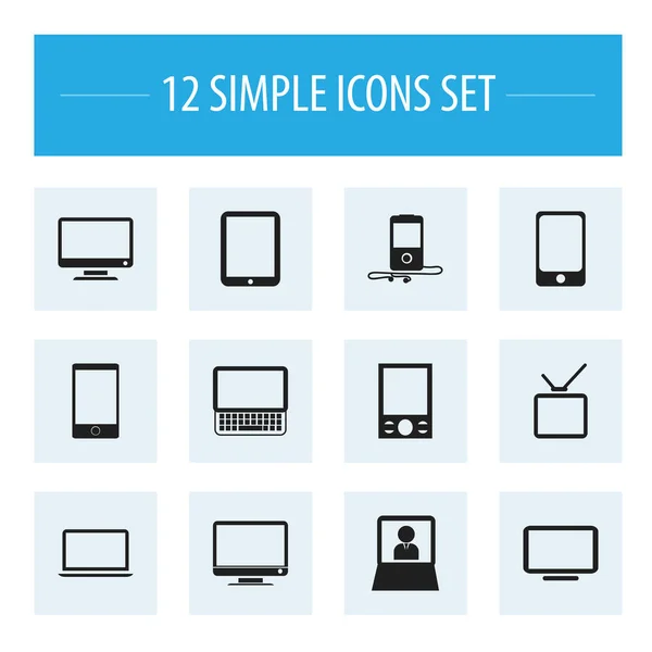 12 편집 가능한 장치 아이콘의 집합입니다. 화면, 노트북, 텔레비전 등의 기호를 포함합니다. 웹, 모바일, Ui와 Infographic 디자인에 사용할 수 있습니다.. — 스톡 벡터