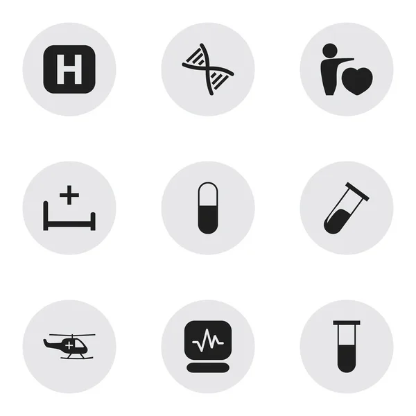 Conjunto de 9 iconos editables del hospital. Incluye símbolos como la sala de la clínica, el amor humano, la aviación médica y más. Puede ser utilizado para el diseño de la tela, móvil, interfaz de usuario e infografía . — Archivo Imágenes Vectoriales