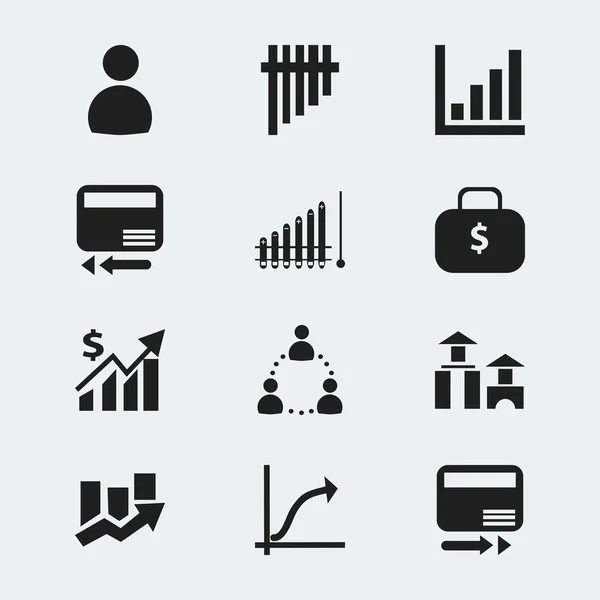 Set van 12 bewerkbare statistiek iconen. Bevat symbolen zoals opwaartse richting, transmissie, inkomsten en meer. Kan worden gebruikt voor Web, Mobile, Ui en Infographic Design. — Stockvector