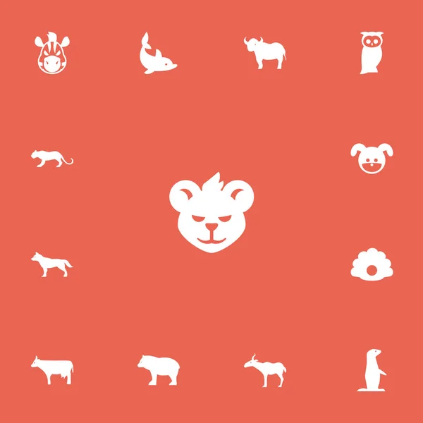 "Set Of 13 Editable Animal Icons". Включает в себя такие символы, как Lynx, Dog, Kine и многое другое. Can be used for Web, Mobile, UI and Infographic Design . — стоковый вектор