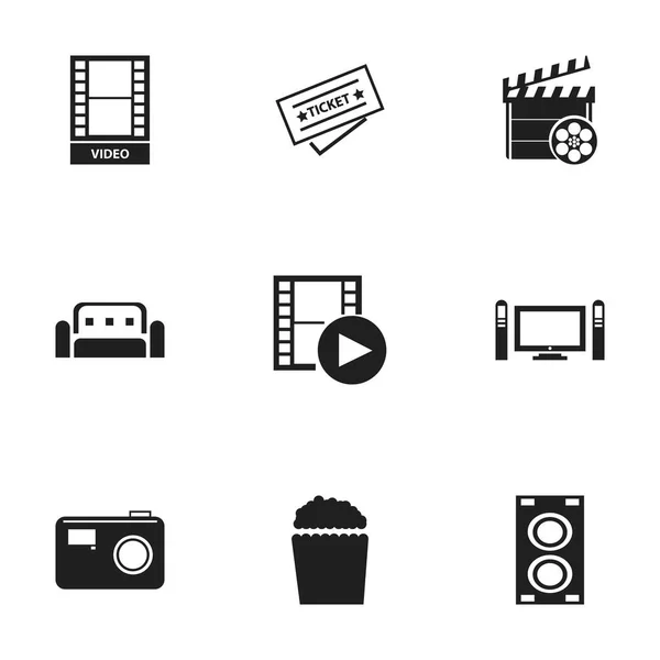 Set de 9 iconos de filmación editables. Incluye símbolos como megáfono, entrada, acción de la película y más. Puede ser utilizado para el diseño de la tela, móvil, interfaz de usuario e infografía . — Vector de stock