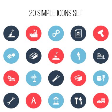 20 düzenlenebilir yapısını simgeler kümesi. Emlak, İngiliz anahtarı, demir testeresi ve daha fazlası gibi simgeler içerir. Web, mobil, UI ve Infographic tasarımı için kullanılabilir.