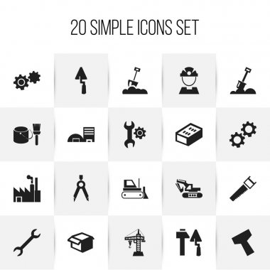 20 düzenlenebilir yapısını simgeler kümesi. Fırça ile kova, buldozer, tamir ve daha fazlası gibi simgeler içerir. Web, mobil, UI ve Infographic tasarımı için kullanılabilir.