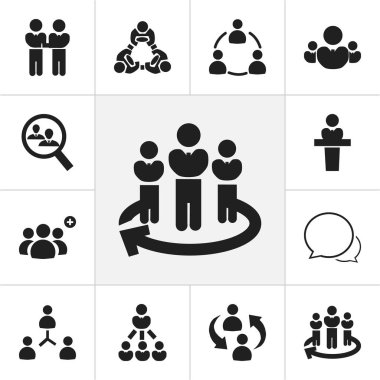 12 düzenlenebilir topluluk simgeler kümesi. Simgeleri gibi personel yapısı, hoparlör, dostluk ve daha fazlasını içerir. Web, mobil, UI ve Infographic tasarımı için kullanılabilir.