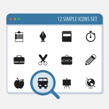 12 düzenlenebilir okul simgeler kümesi. Apple, dünya gezegen, silgi ve daha fazlası gibi simgeler içerir. Web, mobil, UI ve Infographic tasarımı için kullanılabilir.