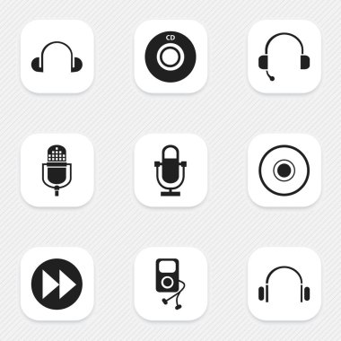 9 düzenlenebilir Multimedya simgeler kümesi. Çağrı Merkezi, kompakt Disk, mikrofon ve daha fazlası gibi simgeler içerir. Web, mobil, UI ve Infographic tasarımı için kullanılabilir.