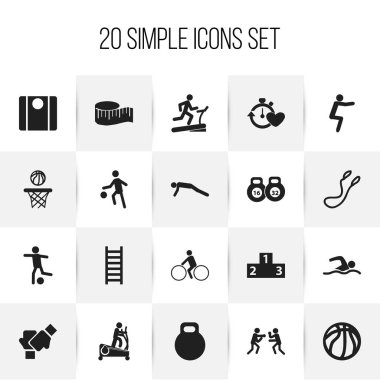 20 düzenlenebilir yaşam tarzı simgeler kümesi. Dayağı, egzersiz, bez cetvel ve daha fazlası gibi simgeler içerir. Web, mobil, UI ve Infographic tasarımı için kullanılabilir.