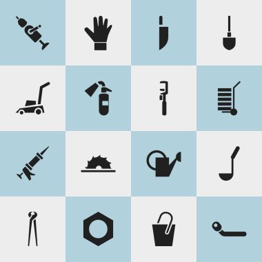 16 düzenlenebilir aparatı simgeler kümesi. Dayağı, İngiliz anahtarı, daire anahtar ve daha fazlası gibi simgeler içerir. Web, mobil, UI ve Infographic tasarımı için kullanılabilir.