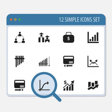 12 düzenlenebilir mantıksal simgeler kümesi. Şema, rapor, yukarı doğru yönde ve daha fazlası gibi simgeler içerir. Web, mobil, UI ve Infographic tasarımı için kullanılabilir.