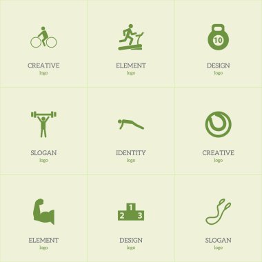 9 düzenlenebilir egzersiz simgeler kümesi. Kazanan, beden eğitimi, oyun topu ve daha fazlası için Platform gibi simgeler içerir. Web, mobil, UI ve Infographic tasarımı için kullanılabilir.