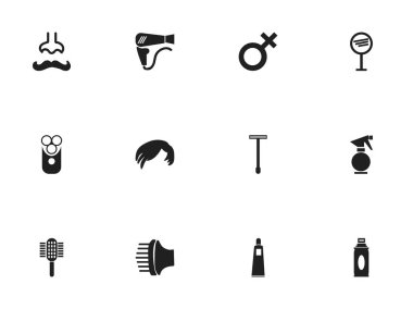 12 düzenlenebilir berber simgeler kümesi. Sembolleri arıyorsunuz-cam, şarj cihazı, bıyık ve daha fazlası gibi içerir. Web, mobil, UI ve Infographic tasarımı için kullanılabilir.