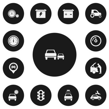 13 düzenlenebilir taşıma simgeler kümesi. Pil, belirlemekte, otomotiv saptamak ve daha fazlası gibi simgeler içerir. Web, mobil, UI ve Infographic tasarımı için kullanılabilir.