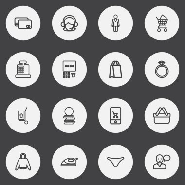 16 düzenlenebilir iş anahat simgeleri ayarlayın. Mücevher, kapüşonlu, külot ve daha fazlası gibi simgeler içerir. Web, mobil, UI ve Infographic tasarımı için kullanılabilir.