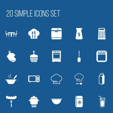 20 düzenlenebilir Cook simgeler kümesi. Tuz, gıda, fırın ve daha fazlası gibi simgeler içerir. Web, mobil, UI ve Infographic tasarımı için kullanılabilir.