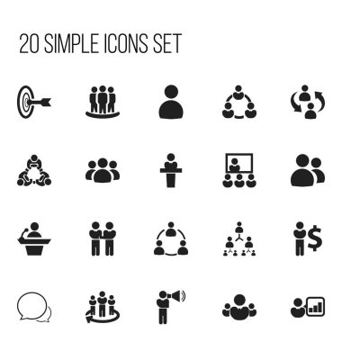 20 düzenlenebilir iş simgeler kümesi. Komutan, grup, komut gibi simgeler içerir. Web, mobil, UI ve Infographic tasarımı için kullanılabilir.