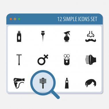 12 düzenlenebilir Tonsorial sanatçı simgeler kümesi. Tıraş, hava akımı, kadın sembolü ve daha fazlası gibi simgeler içerir. Web, mobil, UI ve Infographic tasarımı için kullanılabilir.