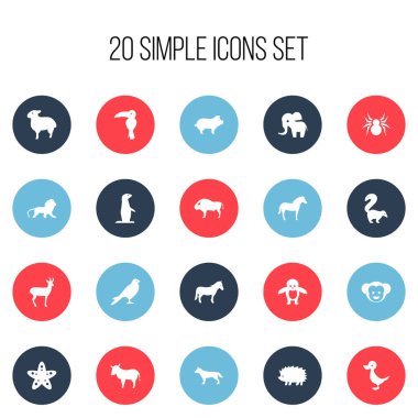 20 düzenlenebilir hayvan simgeler kümesi. At, Aygır, Bison ve daha fazlası gibi simgeler içerir. Web, mobil, UI ve Infographic tasarımı için kullanılabilir.
