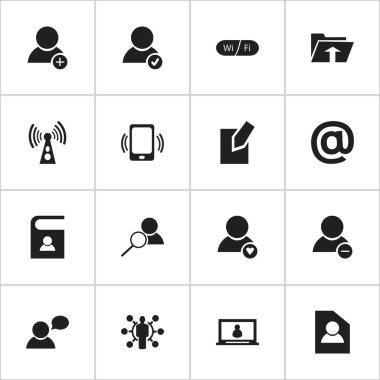 16 düzenlenebilir ağ simgeler kümesi. Posta simgesi, Wifi, düşünen adam ve daha fazlası gibi simgeler içerir. Web, mobil, UI ve Infographic tasarımı için kullanılabilir.