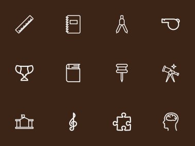 12 düzenlenebilir bilim anahat simgeleri ayarlayın. Raptiye, ansiklopedi, yeşilaycı ve daha fazlası gibi simgeler içerir. Web, mobil, UI ve Infographic tasarımı için kullanılabilir.