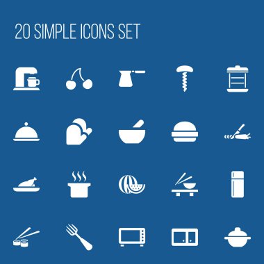 20 düzenlenebilir Cook simgeler kümesi. Mutfak eldiveni, his, Berry ve daha fazlası gibi simgeler içerir. Web, mobil, UI ve Infographic tasarımı için kullanılabilir.